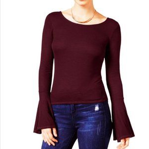 Chelsea Sky Top Ribbed Bell-Sleeve Scoop Back Cut Out Stretch Women's XL NEW